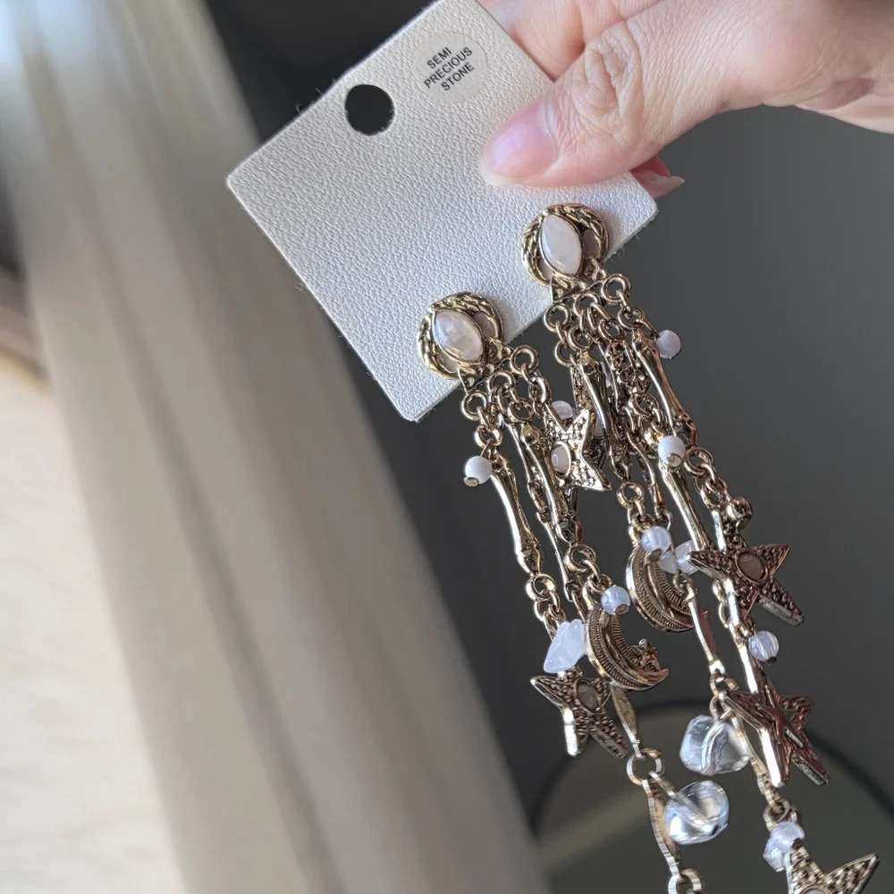 Free People Gold Star and Moon Dangle Earrings - Picture 3 of 3